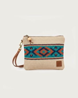 Embroidered Jute Wristlet Pouch