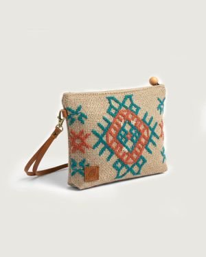 Embroidered Jute Wristlet Pouch